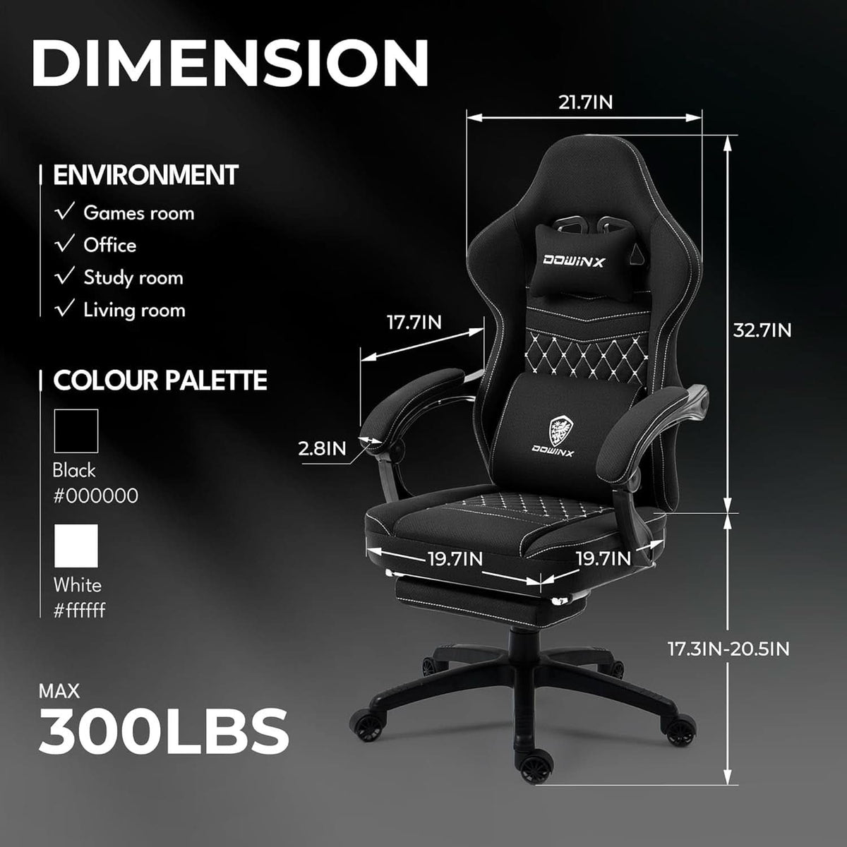 Black Breathable Fabric Gaming Chair With Massage Pad