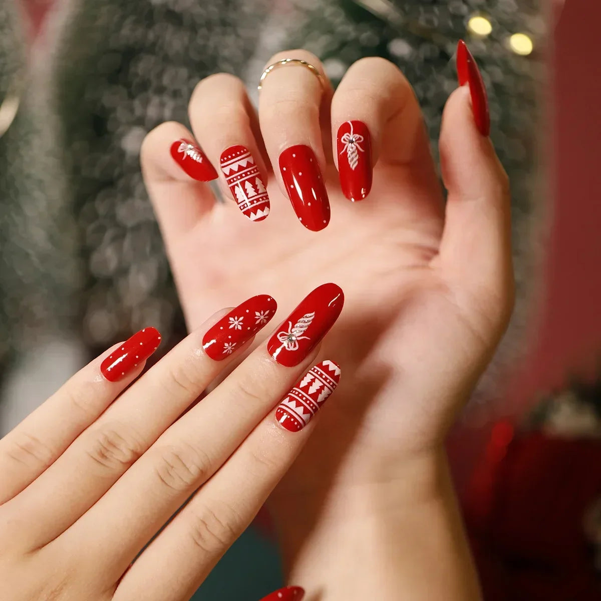 Gold Powder Christmas Fake Nails