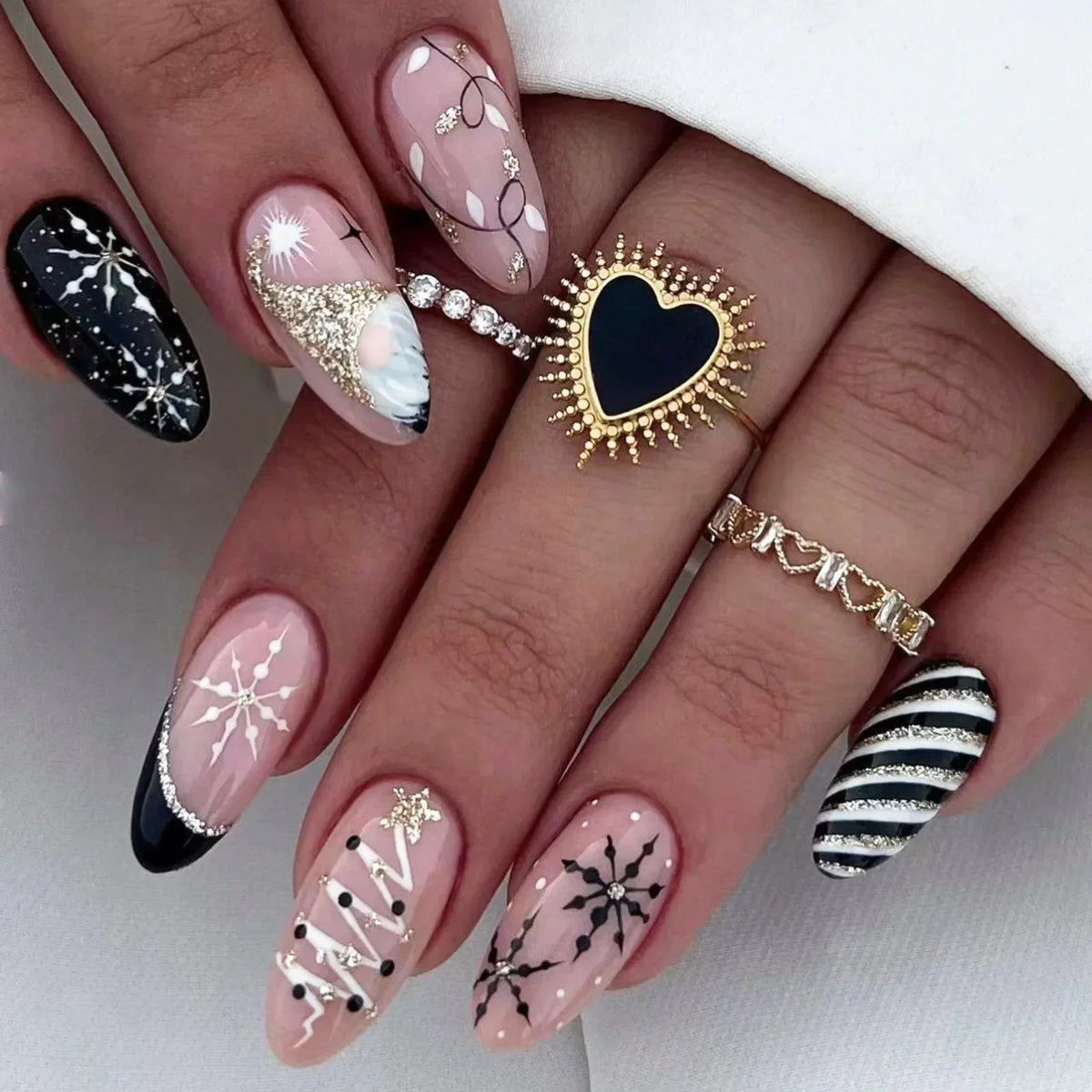 Gold Powder Christmas Fake Nails