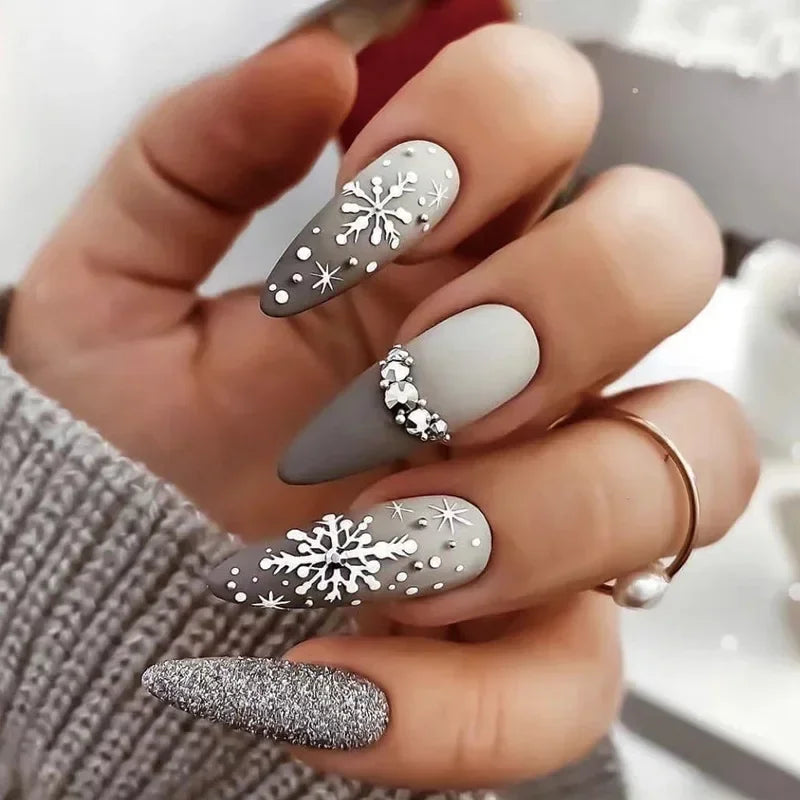 Gold Powder Christmas Fake Nails