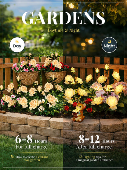 GIGALUMI Solar Outdoor Lights 9 Roses for Garden Decor, 3 Pack Yellow
