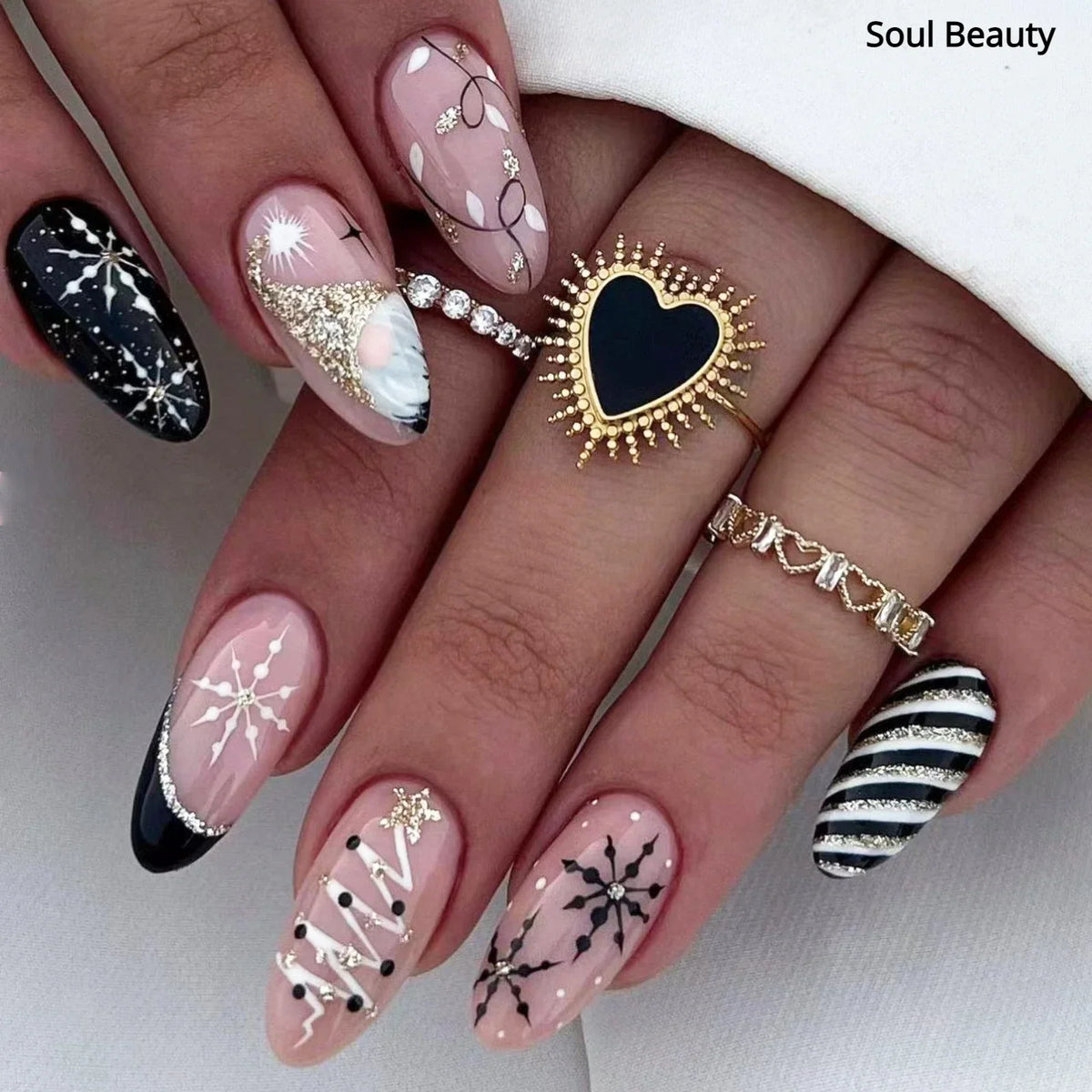 Gold Powder Christmas Fake Nails