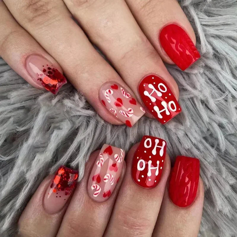 Gold Powder Christmas Fake Nails