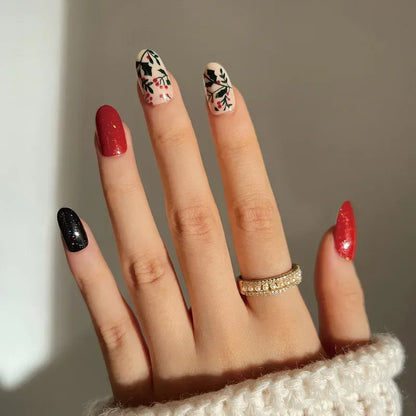 Gold Powder Christmas Fake Nails