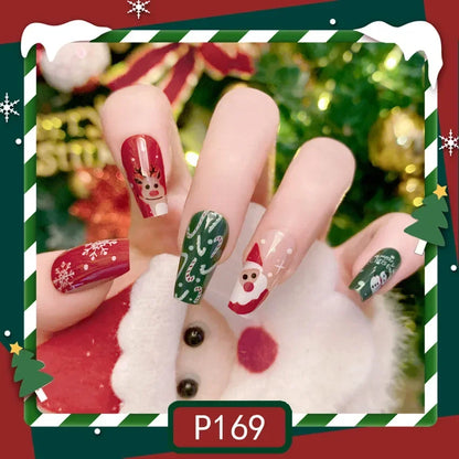 Gold Powder Christmas Fake Nails