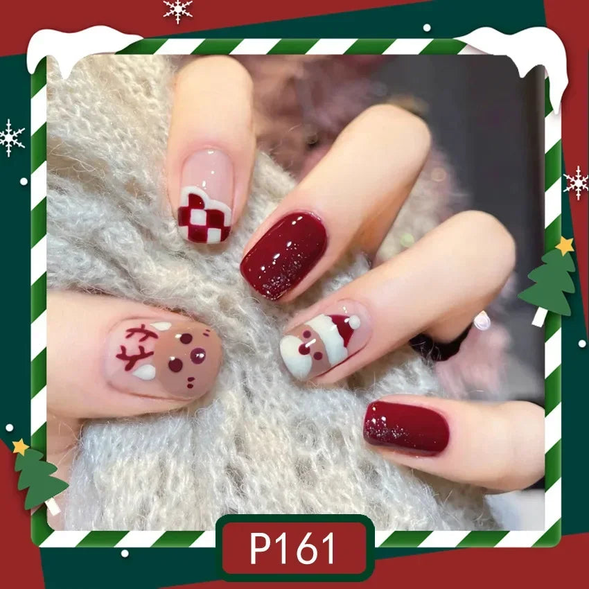 Gold Powder Christmas Fake Nails