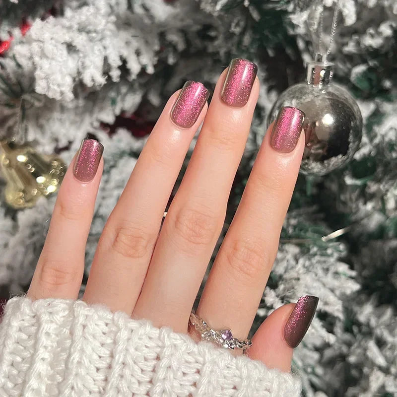Gold Powder Christmas Fake Nails