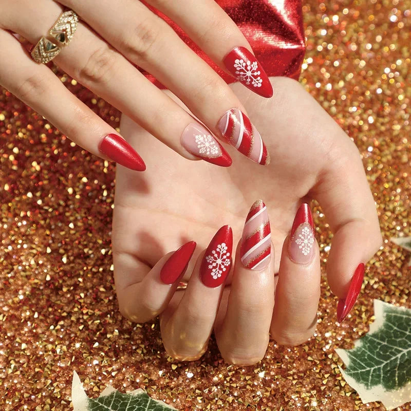 Gold Powder Christmas Fake Nails