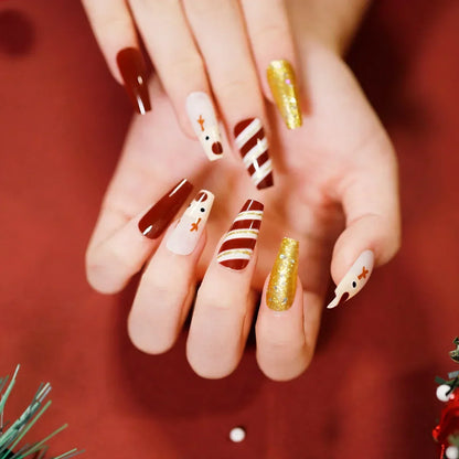 Gold Powder Christmas Fake Nails