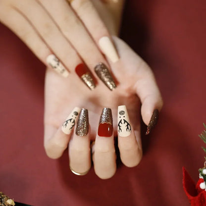 Gold Powder Christmas Fake Nails