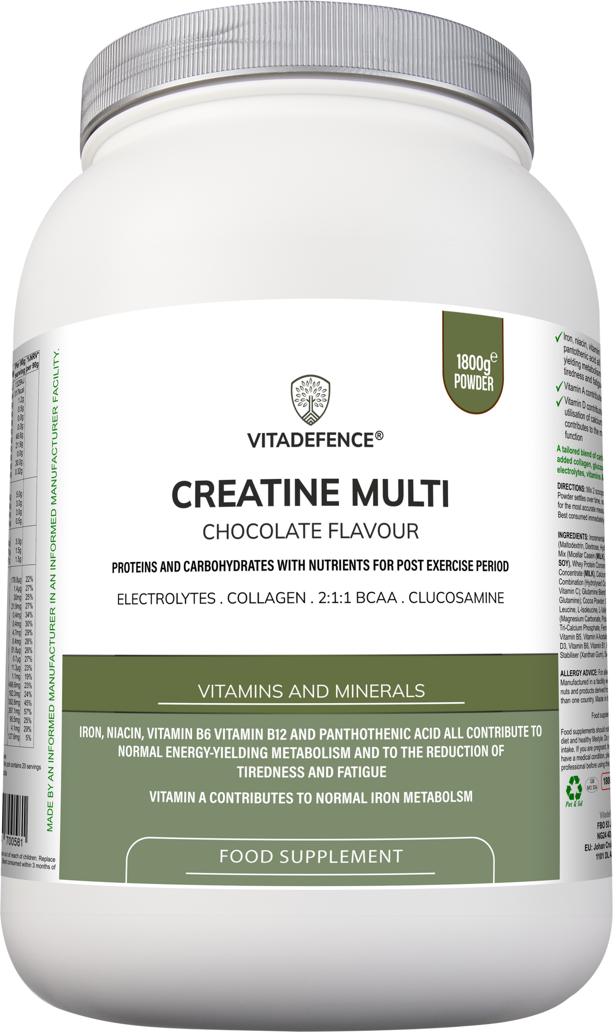Creatine Multi | Chocolate Flavour Recovery Shake with BCAA, Collagen, Electrolytes, Vitamins & Minerals – 1.8 kg