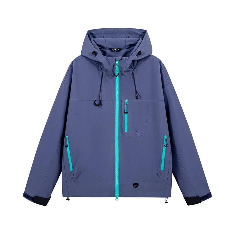 Hooded Long Sleeve Full Zip Outdoor Hiking Jacket with Pockets