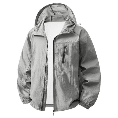 Hooded Long Sleeve Full Zip Outdoor Hiking Jacket with Pockets