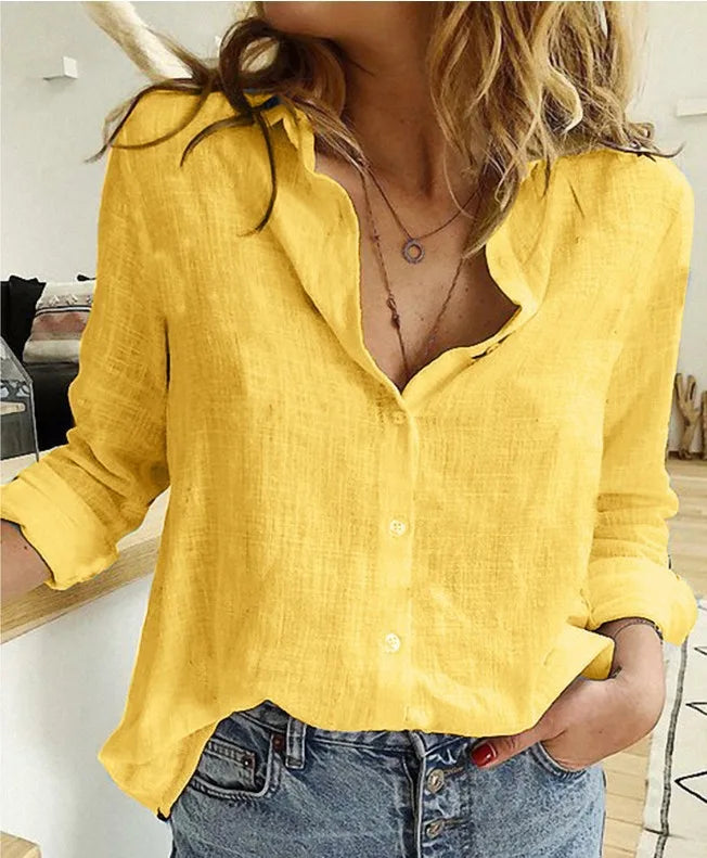 Women's V Neck Long Sleeve Button Front Shirt