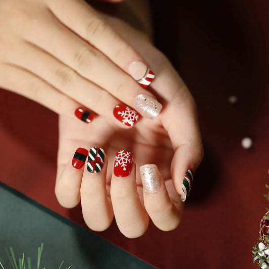 Gold Powder Christmas Fake Nails