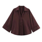 Women's Wide Short Sleeve Collared Button Front Shirt