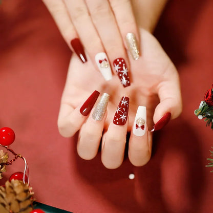 Gold Powder Christmas Fake Nails