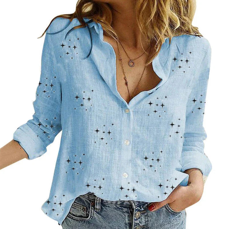 Women's V Neck Long Sleeve Button Front Shirt
