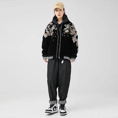 Long Sleeve Casual Streetwear Jacket with Front Closure and Pockets