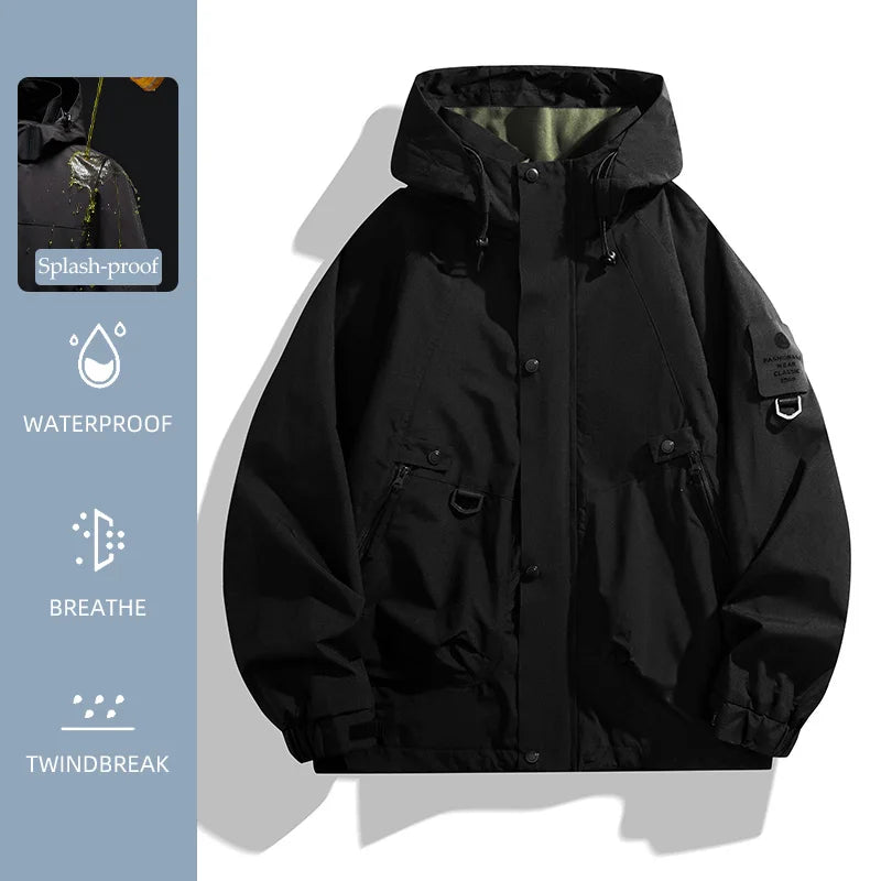 Hooded Long Sleeve Full Zip Outdoor Hiking Jacket with Pockets