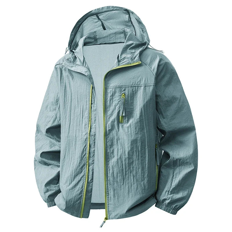 Hooded Long Sleeve Full Zip Outdoor Hiking Jacket with Pockets