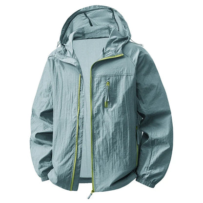 Hooded Long Sleeve Full Zip Outdoor Hiking Jacket with Pockets