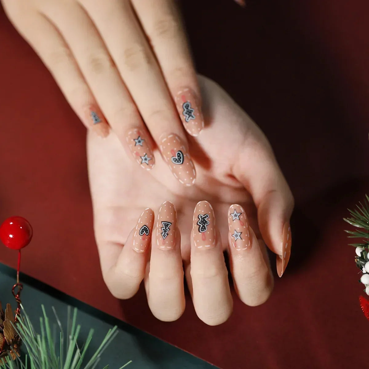 Gold Powder Christmas Fake Nails
