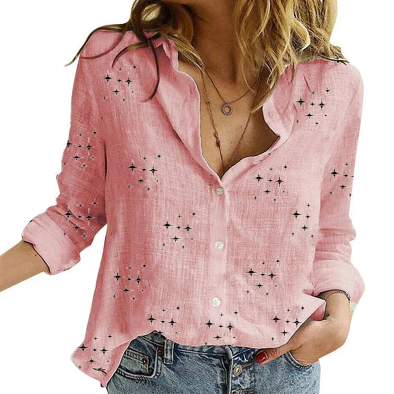 Women's V Neck Long Sleeve Button Front Shirt