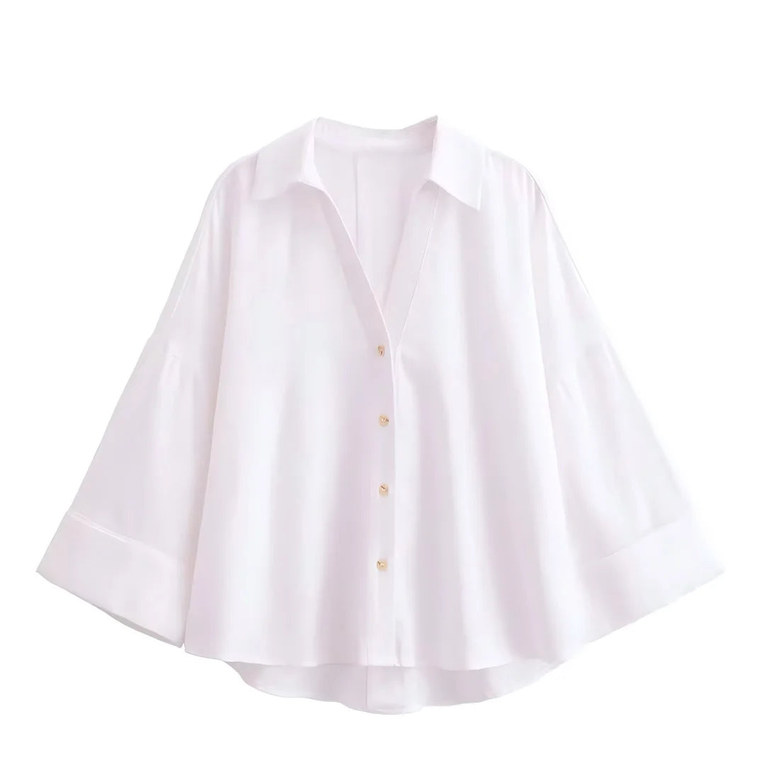 Women's Wide Short Sleeve Collared Button Front Shirt