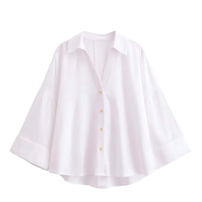 Women's Wide Short Sleeve Collared Button Front Shirt