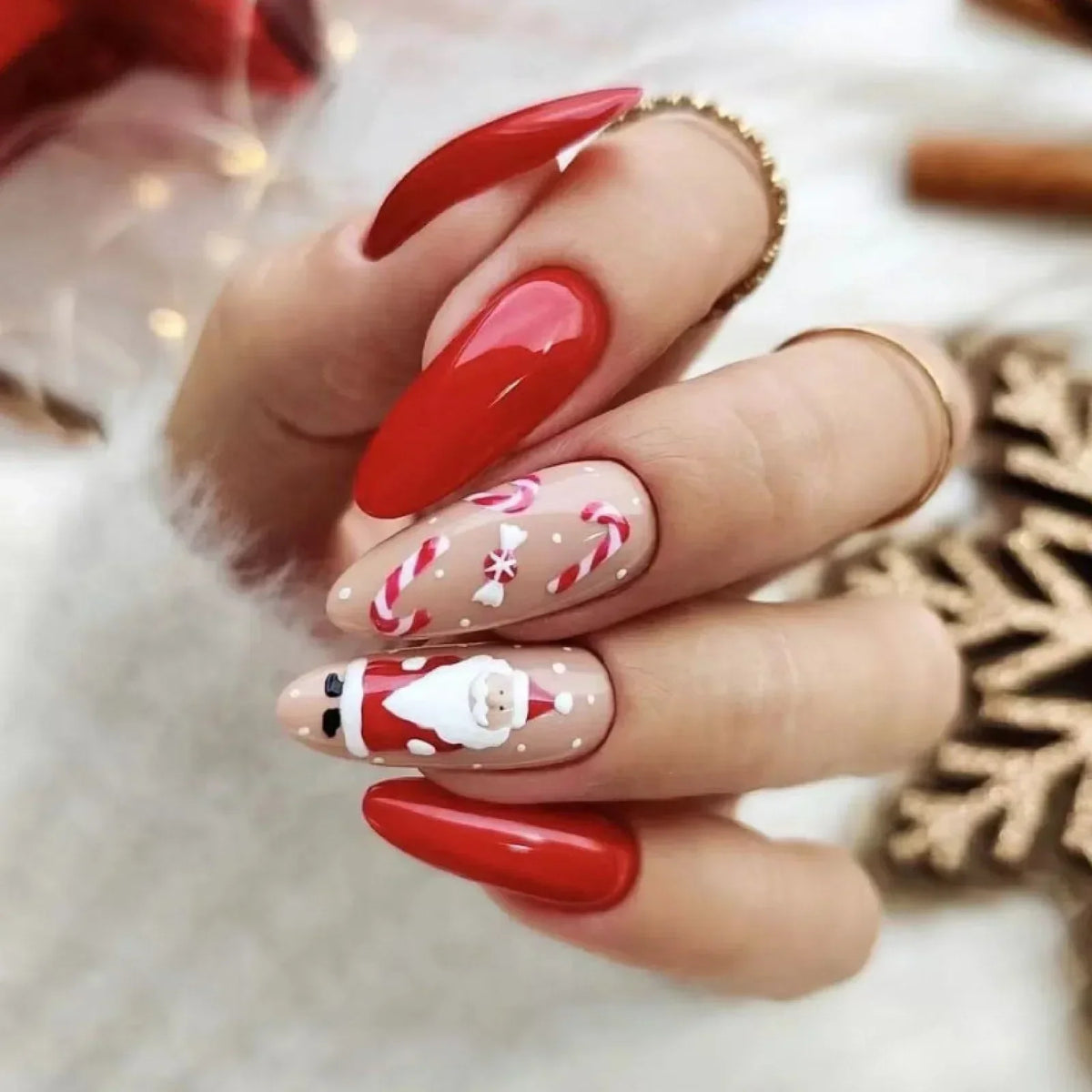 Gold Powder Christmas Fake Nails