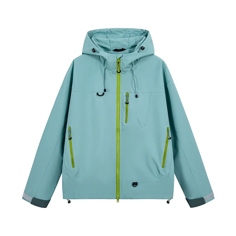 Hooded Long Sleeve Full Zip Outdoor Hiking Jacket with Pockets