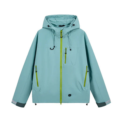 Hooded Long Sleeve Full Zip Outdoor Hiking Jacket with Pockets