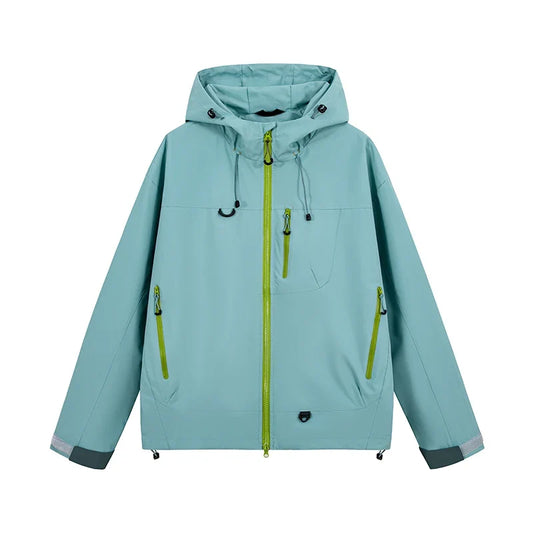 Hooded Long Sleeve Full Zip Outdoor Hiking Jacket with Pockets