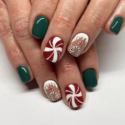 Gold Powder Christmas Fake Nails