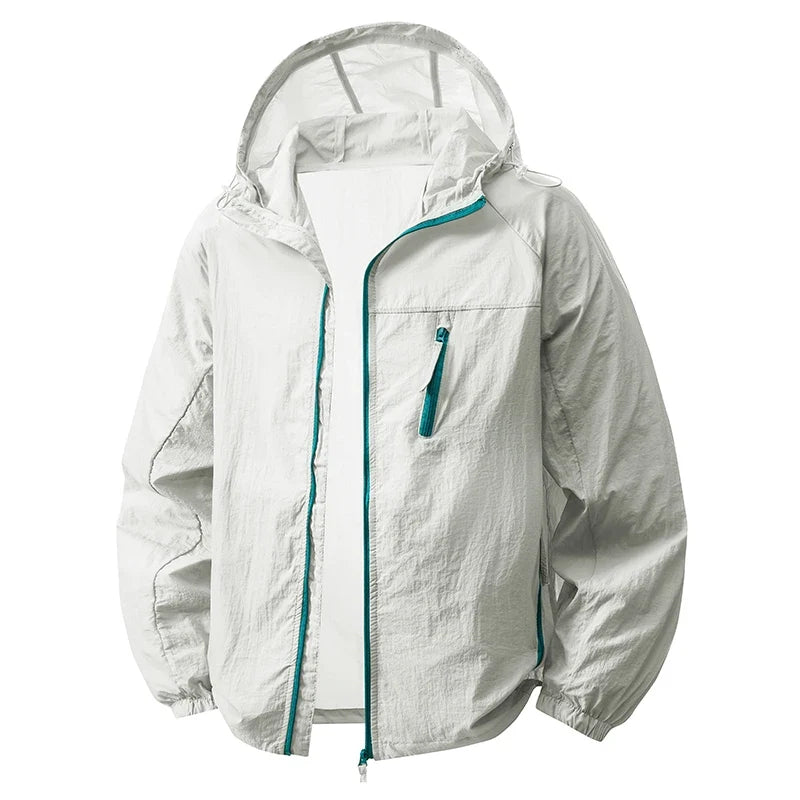Hooded Long Sleeve Full Zip Outdoor Hiking Jacket with Pockets