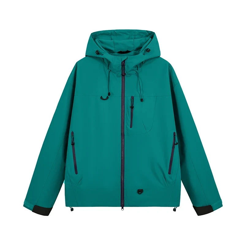 Hooded Long Sleeve Full Zip Outdoor Hiking Jacket with Pockets