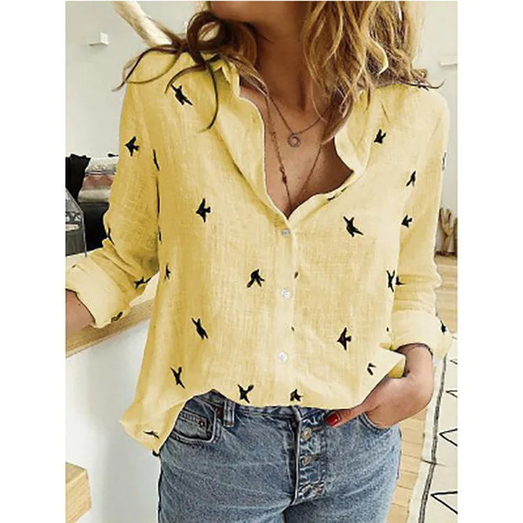 Women's V Neck Long Sleeve Button Front Shirt
