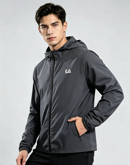 Hooded Long Sleeve Full Zip Outdoor Hiking Jacket with Pockets